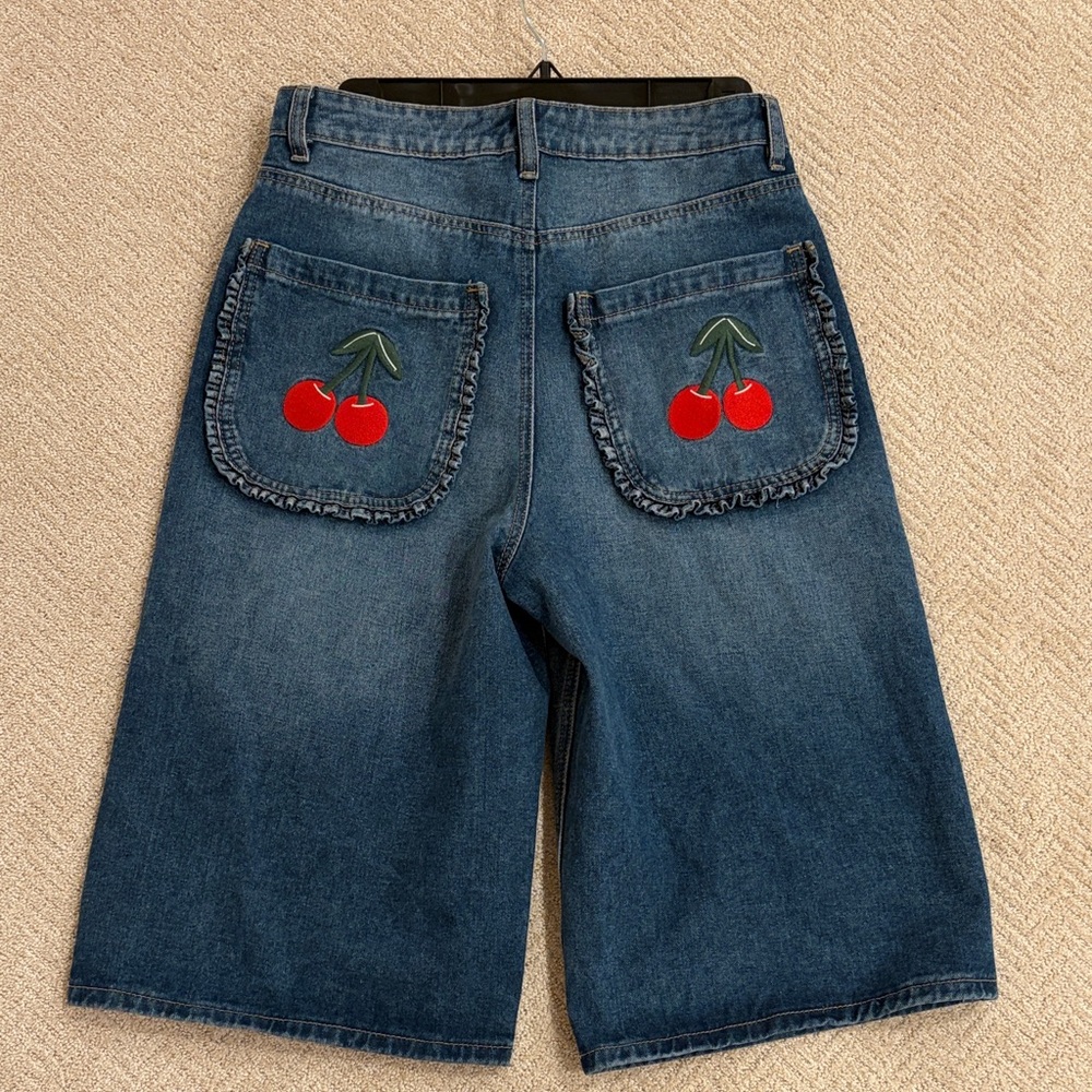 Ashley Mason Long Denim Shorts Cherry 🍒 Pockets